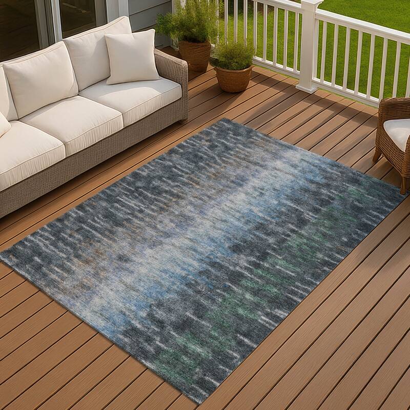 Machine Washable Indoor/ Outdoor Contemporary Ombre Chantille Rug - Teal - 5' x 7'6"