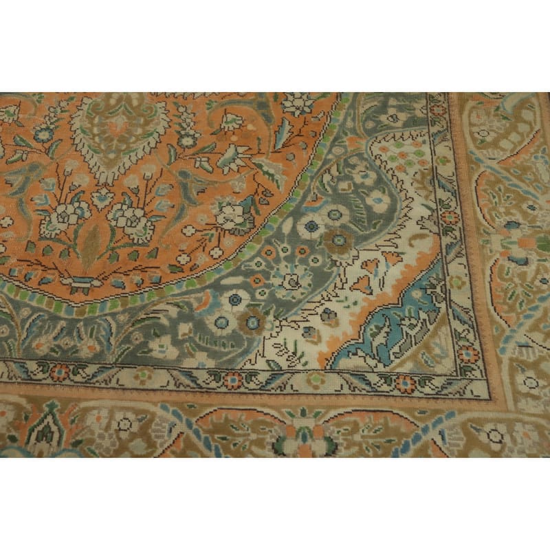 Hand Knotted Oriental 100% Wool Carpet Traditional Floral Oranges & Rust Tabriz Area Rug - 9' 4'' X 6' 5''
