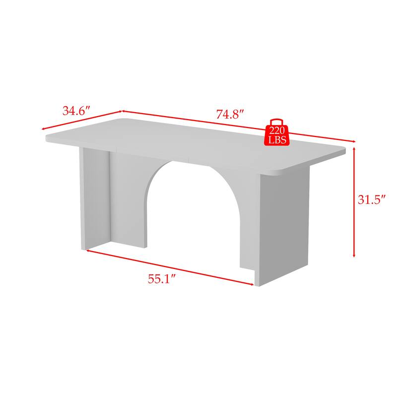 Modern White Rectangular Dining Table with Arch Base Minimalist Wood Kitchen Table Multifunctional for Home or Office