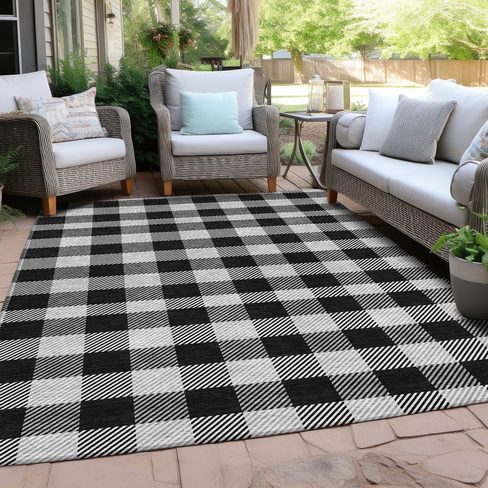 Machine Washable Indoor/ Outdoor Chantille Plaid Stripe Rug