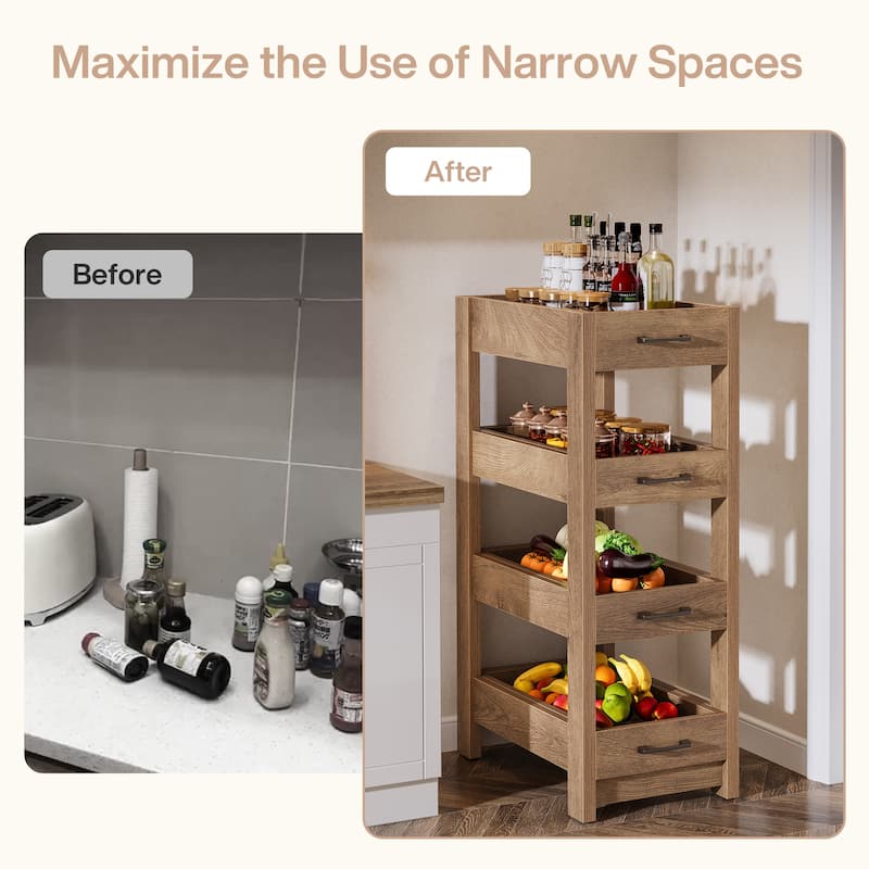 Fruit Vegetable Organizer Set of 2, 4-Tier Narrow Snack Storage Rack Fruit Shelf