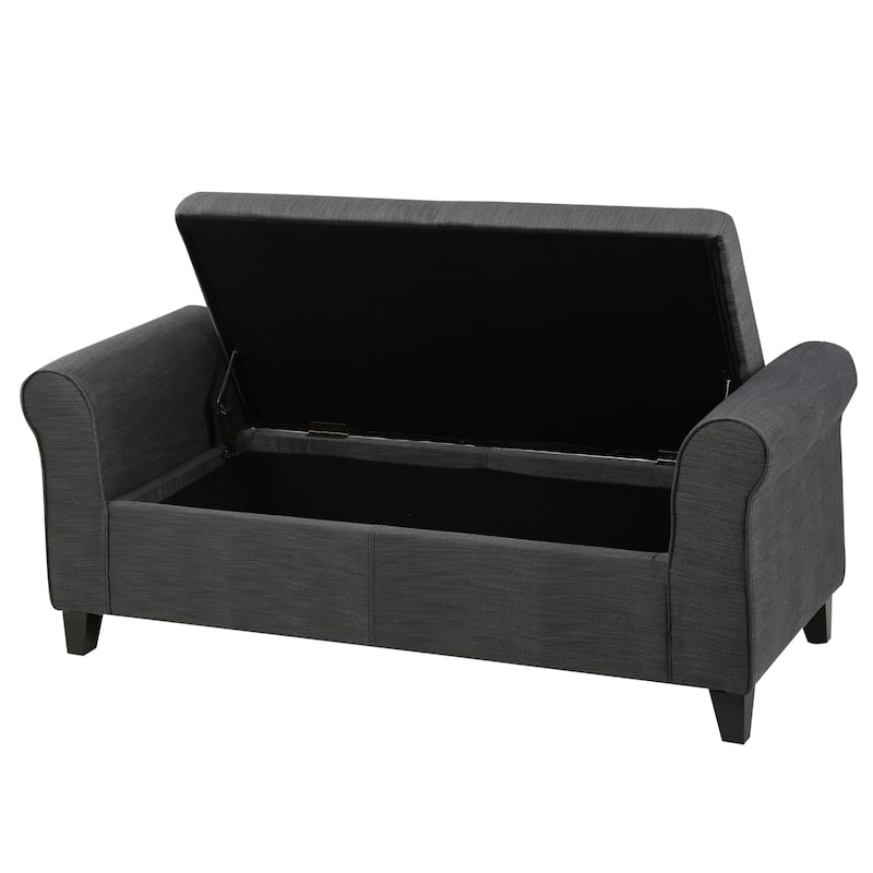 50" W Storage Bench, Fabric Upholstered End of Bed Bench, Storage Shoe Cabinet Bench with Rolled Arm, Modern Window Bench