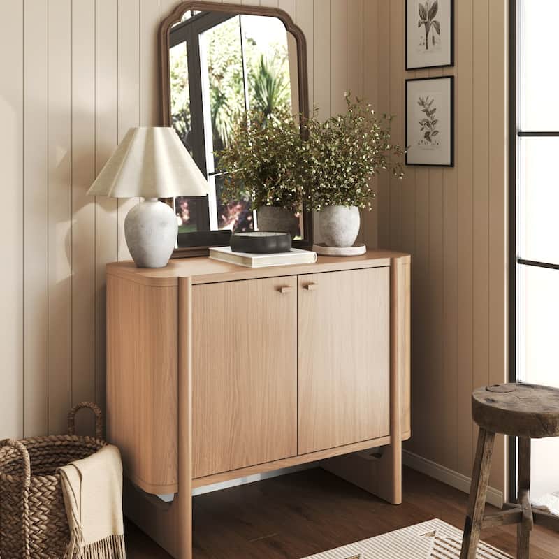 Solace Mid Century Modern Cabinet, Storage Accent Cabinet or TV Stand with Doors, Solid Wood Legs and Adjustable Shelf