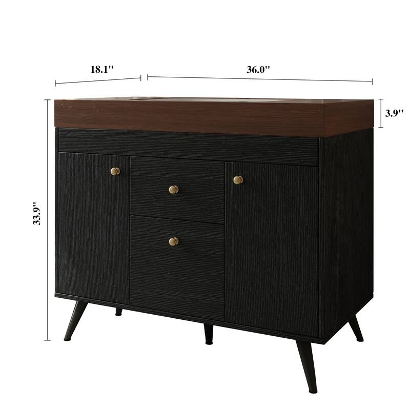 36" Modern Freestanding Bathroom Vanity with Sintered Stone Top, Ceramic Sink & Smart Storage