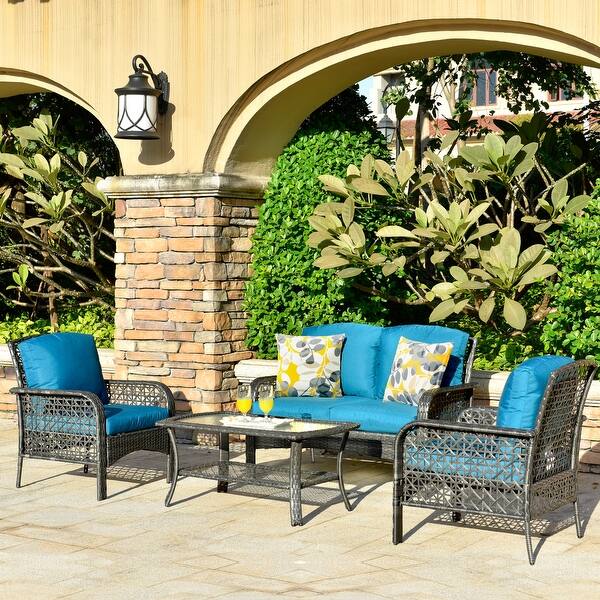 Shop Ovios 4 Pcs Patio Furniture Sets Water Resistant Wicker Deep