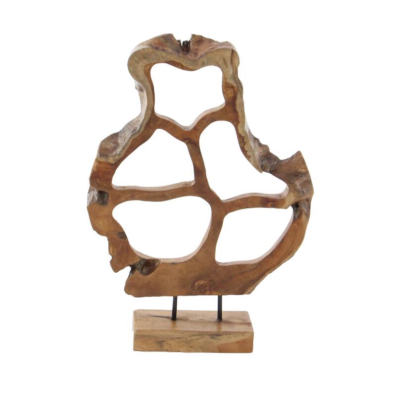 Teak Wood Abstract Handmade Decorative Sculpture - Brown - Roche River Decor