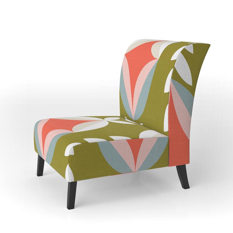Designart "Retro Botanical Pattern I" Upholstered Mid-Century Accent Chair - Arm Chair - Slipper Chair