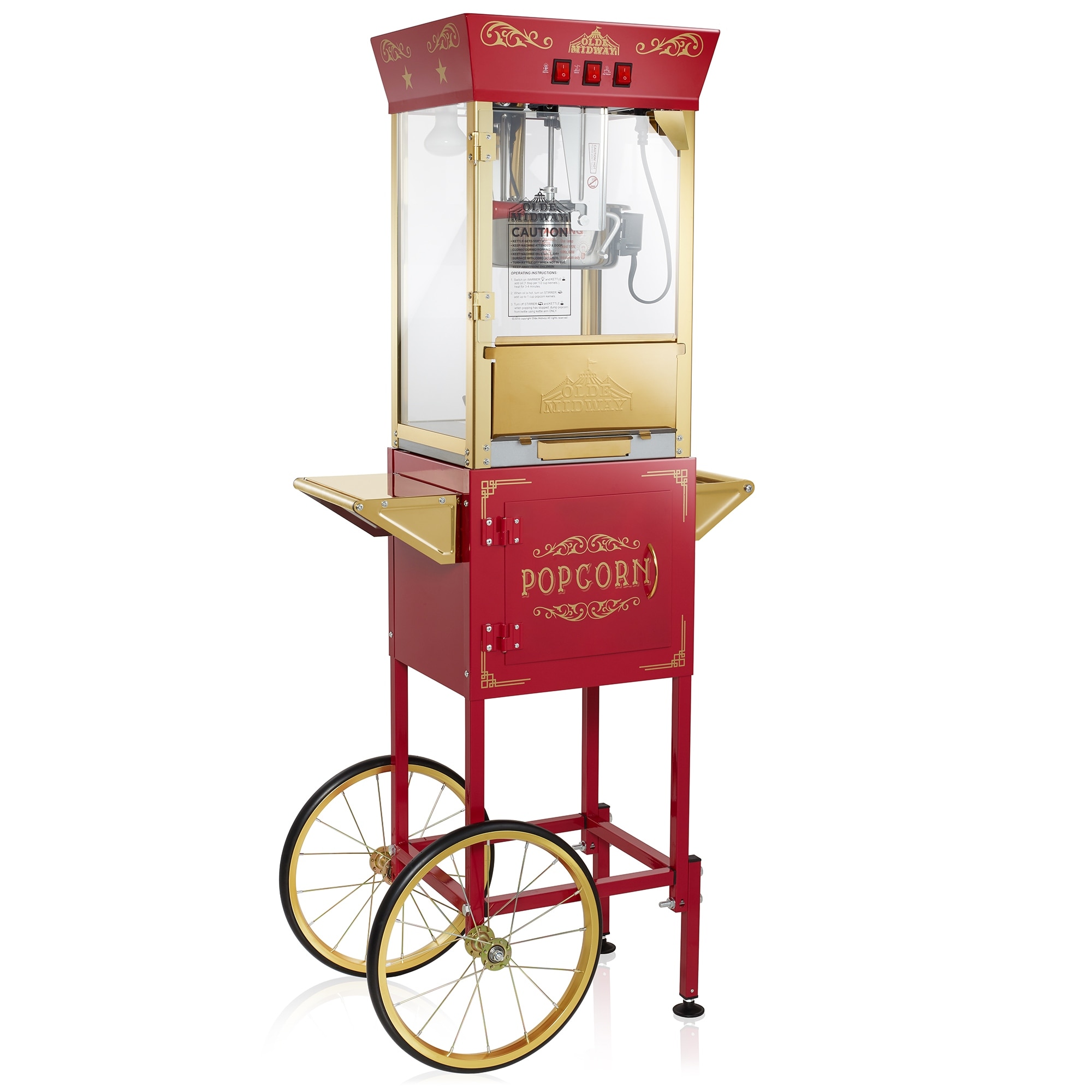 Superior Popcorn Red Movie Night Popcorn Popper Machine Cart, 8 Ounce