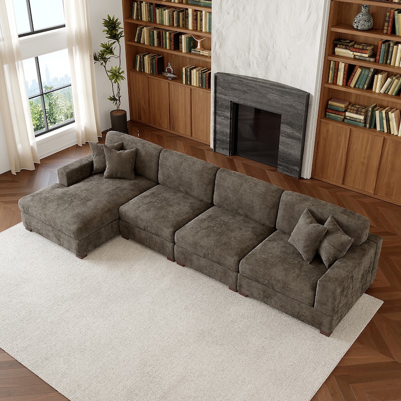 Modern Oversized Chenille Modular Sectional Sofa With Chaise