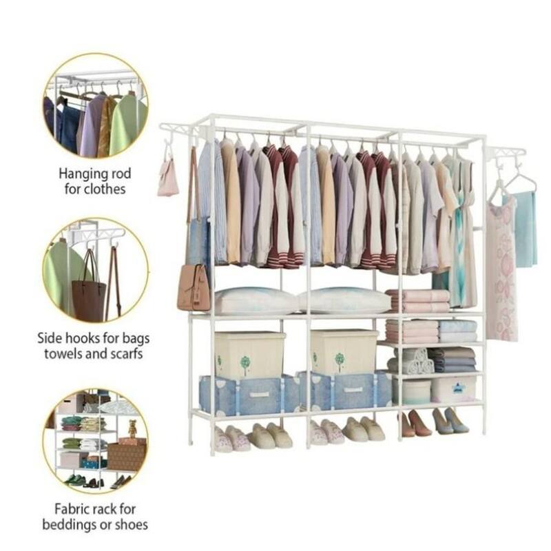 3 Tier Adjustable Metal Garment Rack with Shoe Storage Heavy Duty
