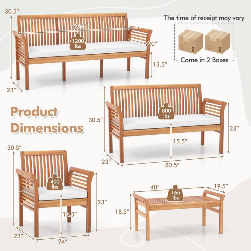 Gymax Set Of 5 Patio Furniture Set w/ Acacia Wood Frame & Removable