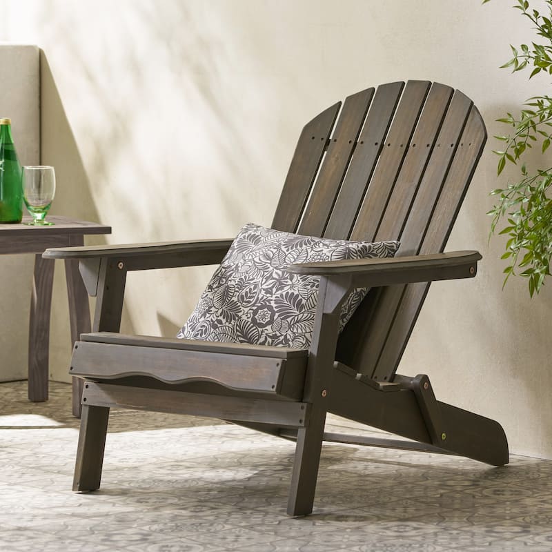Roomfitters Foldable Wooden Adirondack Chair with Curved Backrest and Wide Armrests, Outdoor Lounge Seating