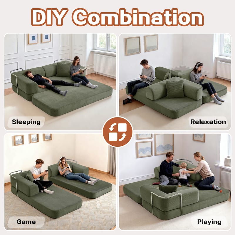 Convertible Floor Couch Sofa Bed with Blanket Pillow, Compressed Modular Lounge Sleeper for Living Room Bedroom