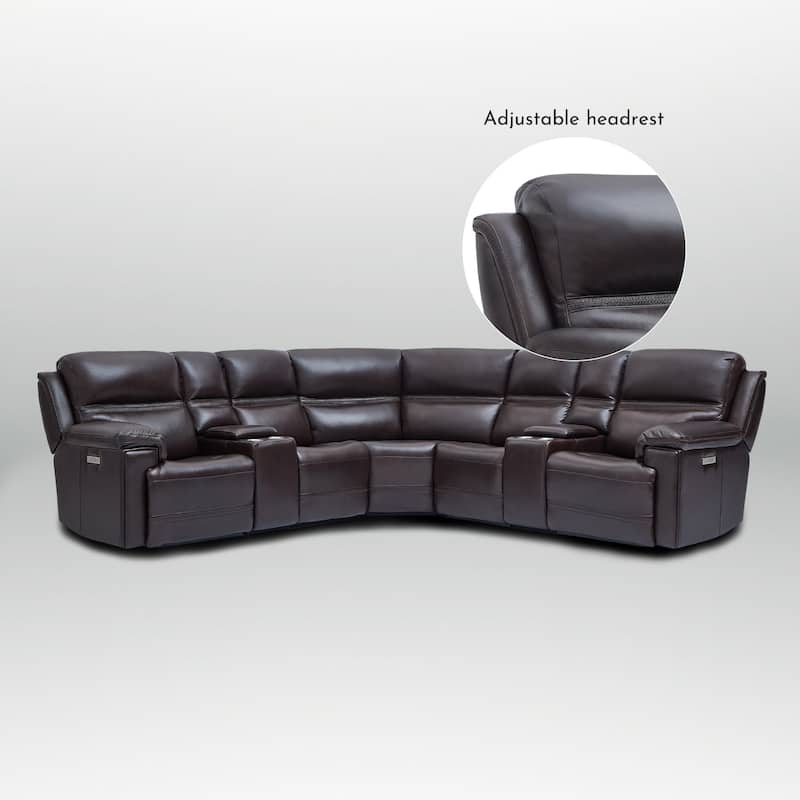 7PCS, 3 power Recliners, Dual-Power Genuine Leather Reclining Sectional with Console, Zero Gravity