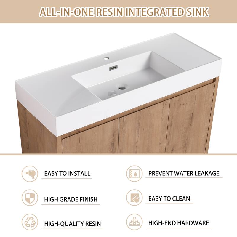 BNK 24/30/48/60 inch Freestanding Resin Sink Bathroom Vanity with Soft Close Door and Adjustable Shelf