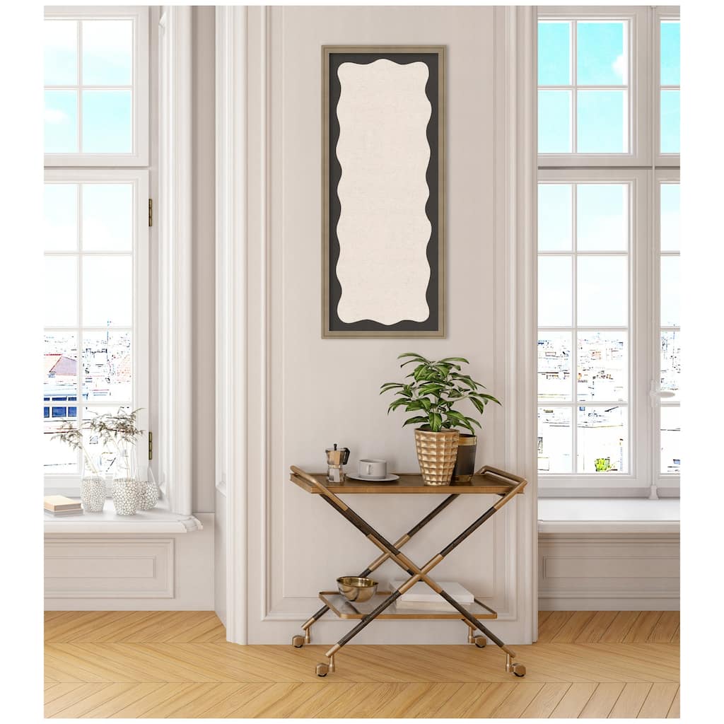 Kate and Laurel Framed Fabric Pinboard Wavy Linen Light and Black Wall Organization