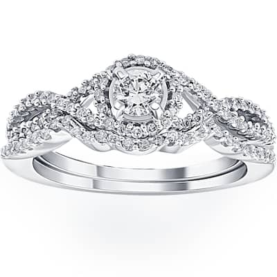 3/4CT Diamond Halo Infinity Engagement Wedding Ring Set White Gold Lab Grown