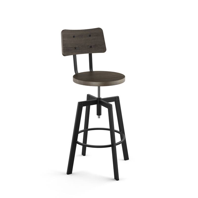 Amisco Woodland Adjustable Stool - Dark Grey-Brown Birch Wood / Black Metal