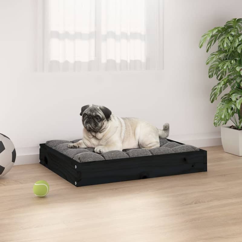 vidaXL Dog Bed Dog Sofa Bed Pet Couch Seat with Wooden Frame Solid Wood Pine - 24.2" x 19.3" x 3.5" - Black