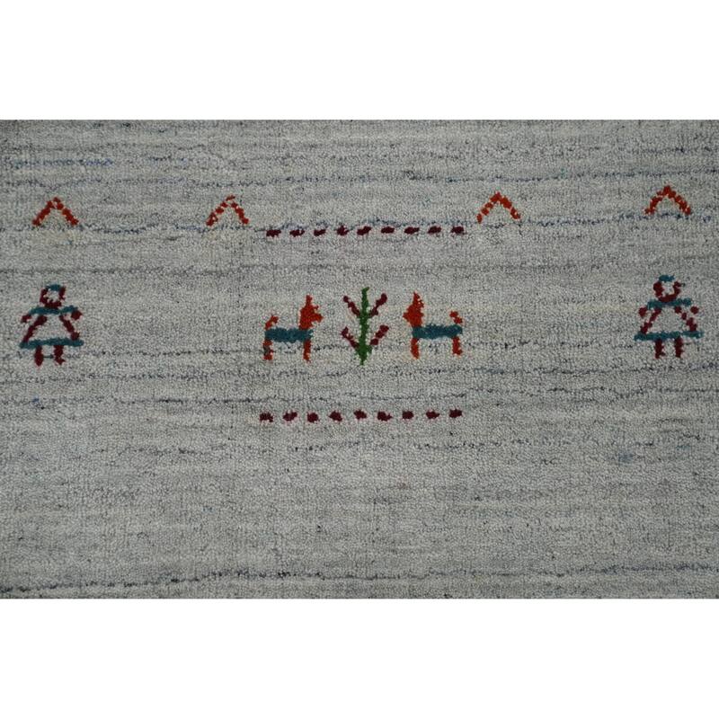 Hand Knotted Oriental 100% Wool Carpet Tribal Animal Pictorial Greys & Charcoal Gabbeh Area Rug - 9' 8'' X 7' 11''