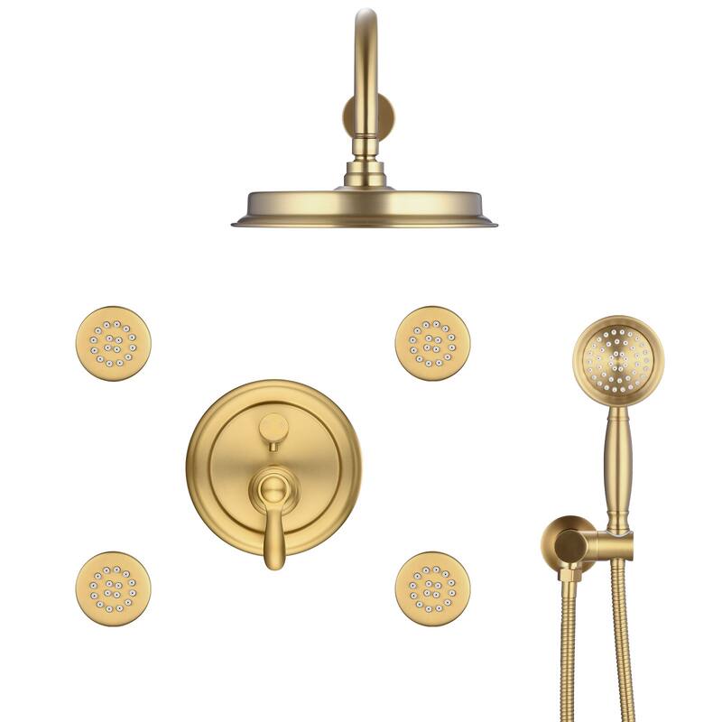 Brushed Gold Shower System with Handheld and 4 Body Sprays