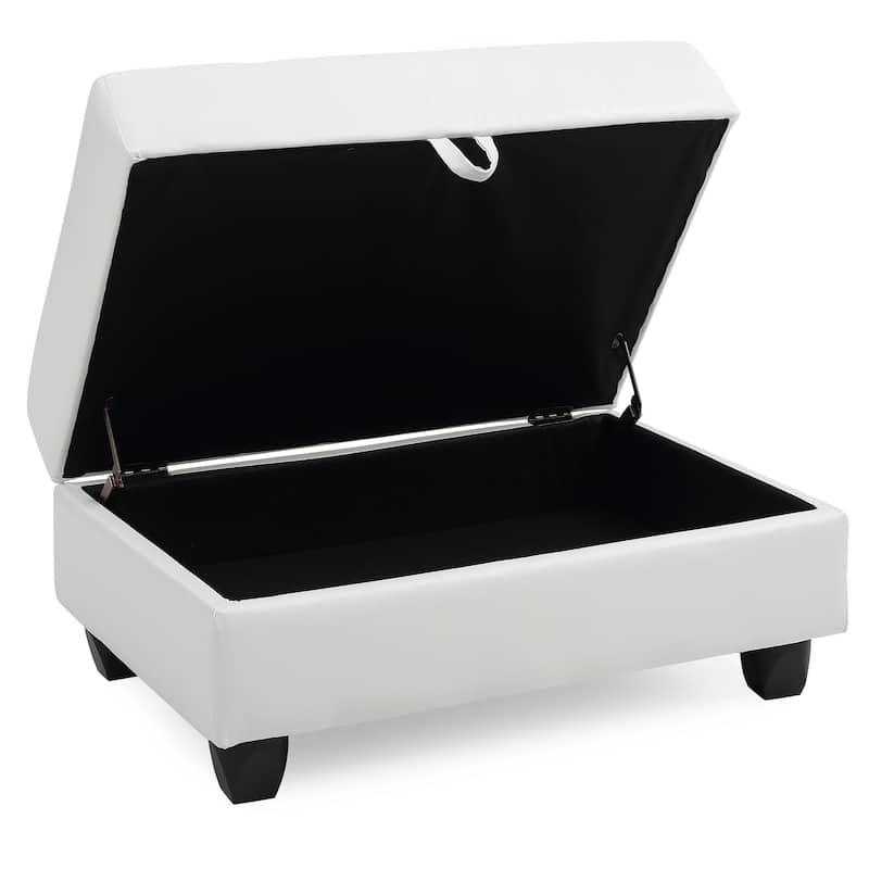Tufted Faux Leather Storage Ottoman - 37" - White