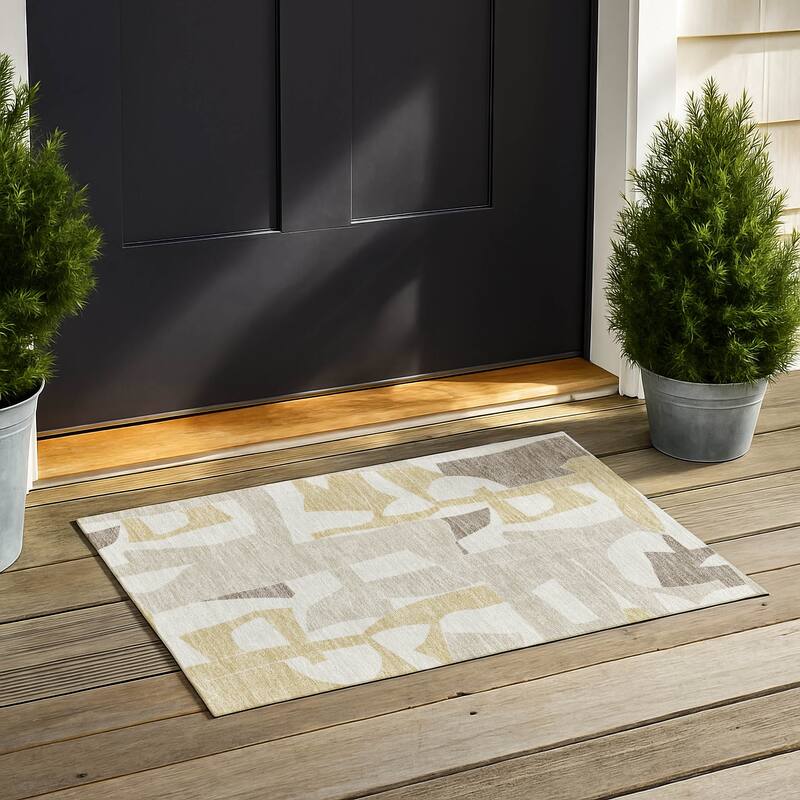 Machine Washable Indoor/ Outdoor Modern Crestone Chantille Rug - Ivory - 1'8" x 2'6"