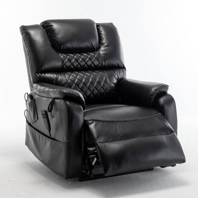 Beige Oversized Electric Recliner featuring OKIN Motor, 180° Lay Flat Lift, Extra-Wide Seat, and Storage Pockets