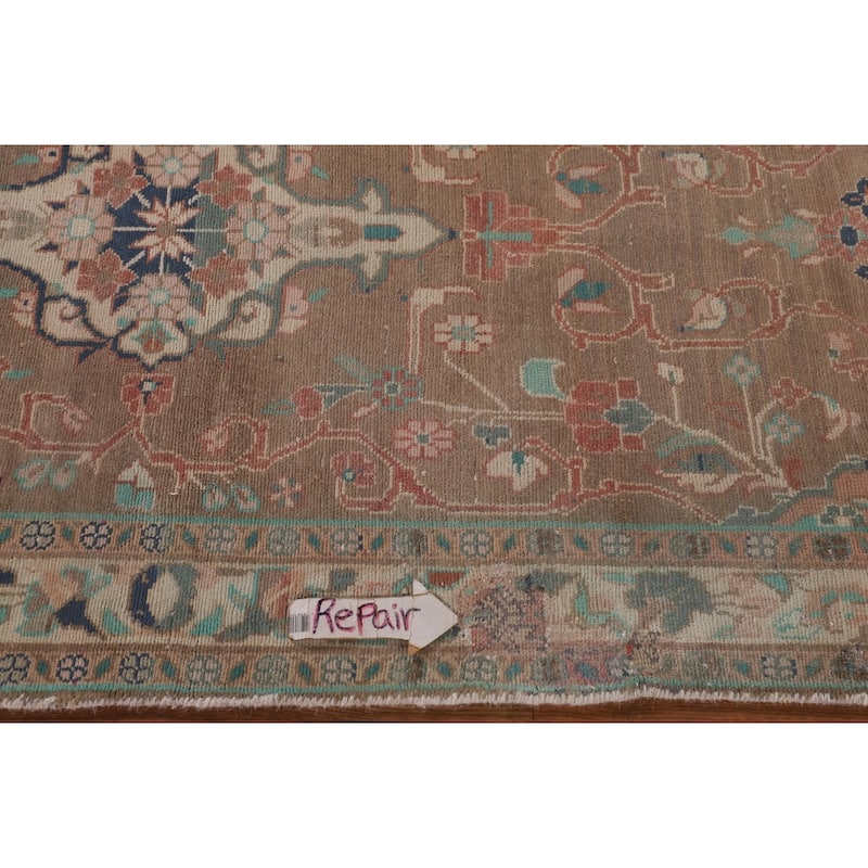 Brown Mahal Persian Vintage Runner Rug Handmade Wool Carpet - 3'4" x 9'3"