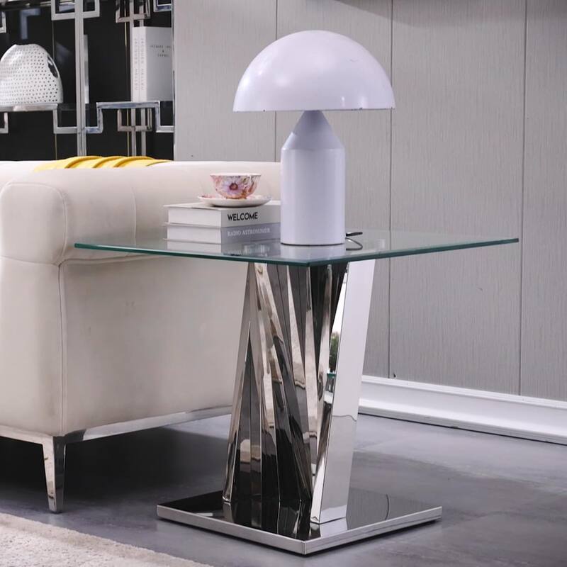 Glass End Table Side Table Corner Table with Gold Base - Silver - Single End Table