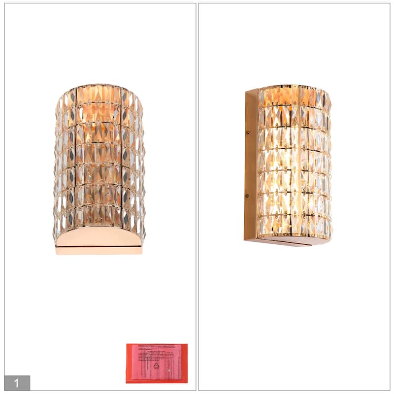 Modern Crystal LED Wall Sconces Rose Gold Light Dimmable Vanity Light - Rose Gold - W6.4" x H11.2" x D4.7"
