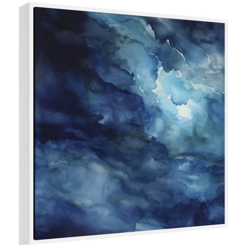 Kate and Laurel Sylvie Rich Blue Watery Abstract Framed Canvas by The Creative Bunch Studio - 30x30