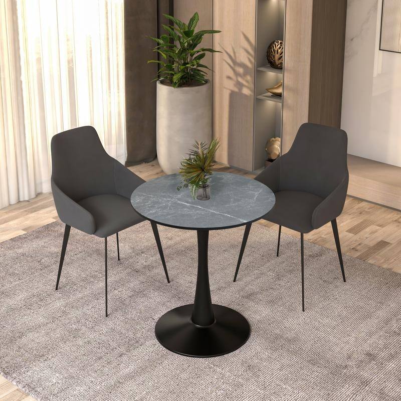 Bristol 27" Round Dining Table for 4 with Solid Wood Tabletop in Sleek Black Pedestal Base for Kitchen & Dining Room - 27.56"