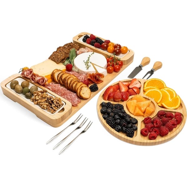 Charcuterie Board Gift Set - Cheese Board & Serving Tray, Large Bamboo Charcuterie Boards, Housewarming Gifts for New Home