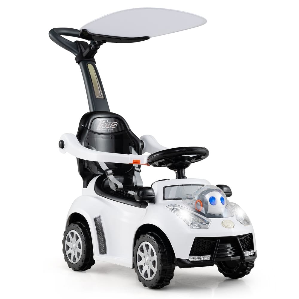 Gymax 3-in-1 Sliding Walker w/ Adjustable Canopy Horn Music & Light