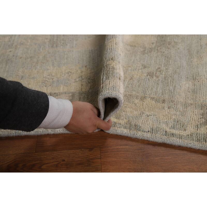 Hand Knotted Oriental 100% Wool Carpet Transitional All-Over Beige & Ivories Oushak Runner Rug - 8' 4'' X 3' 0''