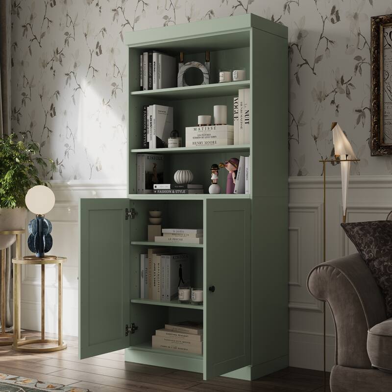 Palace Imports 100% Solid Wood 6-Shelf Bookcase with Shaker Doors and Adjustable Shelves