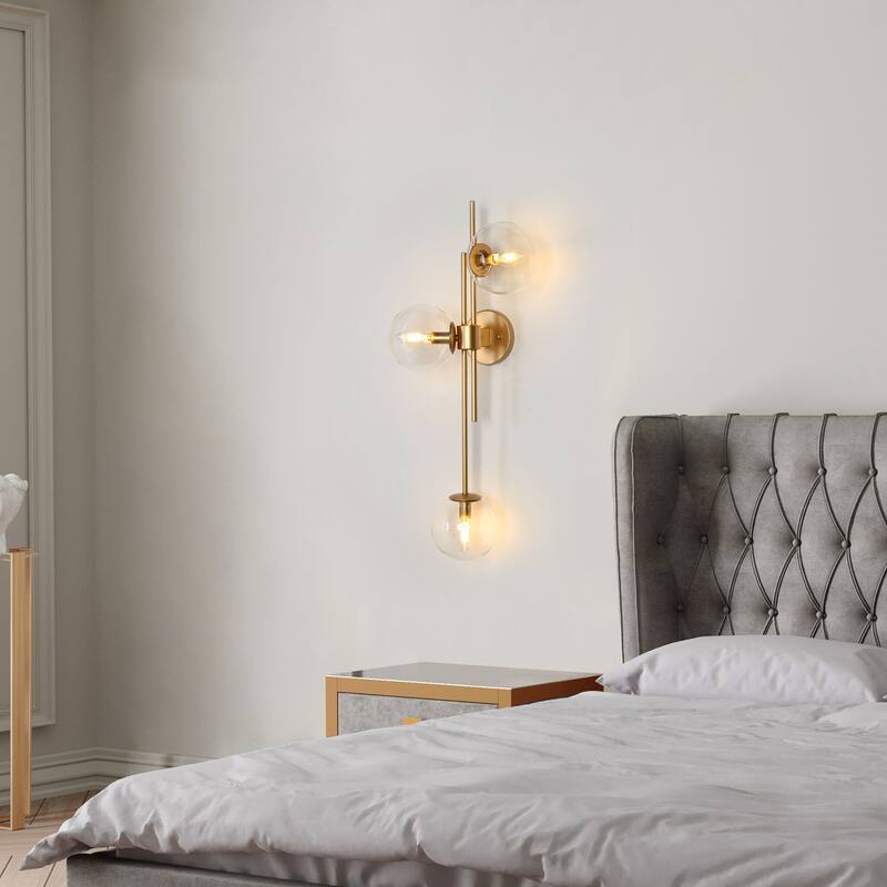 Modern Gold 3-Light Bathroom Vanity Lights Globe Glass Wall Sconces - 30'' L x 5.5'' W x 12'' H