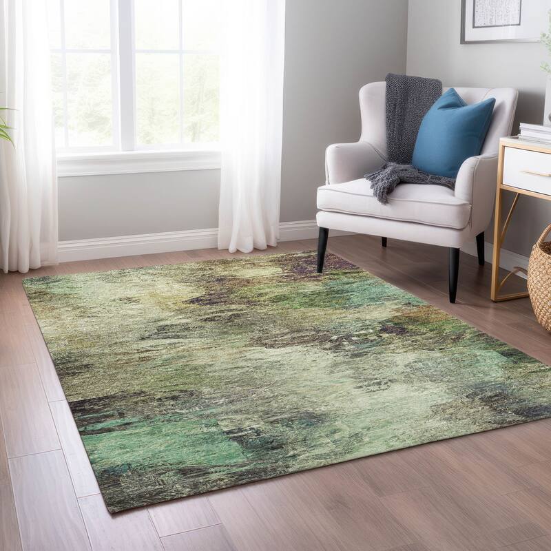 Machine Washable Indoor/ Outdoor Chantille Abstract Watercolor Rug - Beige - 8' x 10'