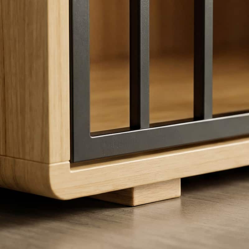 47.2" Wooden Dog Crate Furniture, Large Indoor Dog Kennel with Metal Doors, Solid Pine Wood Pet Crate End Table for Large Dogs