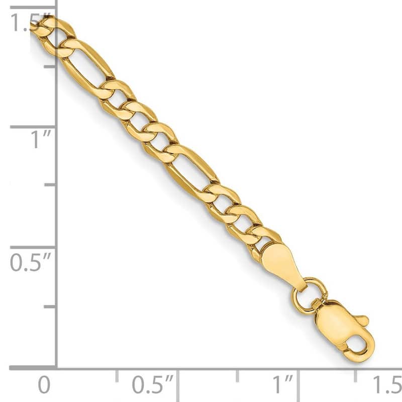 Curata 14k Yellow Gold 3.5mm Semi Solid Figaro Chain Bracelet Options: 7" 8"