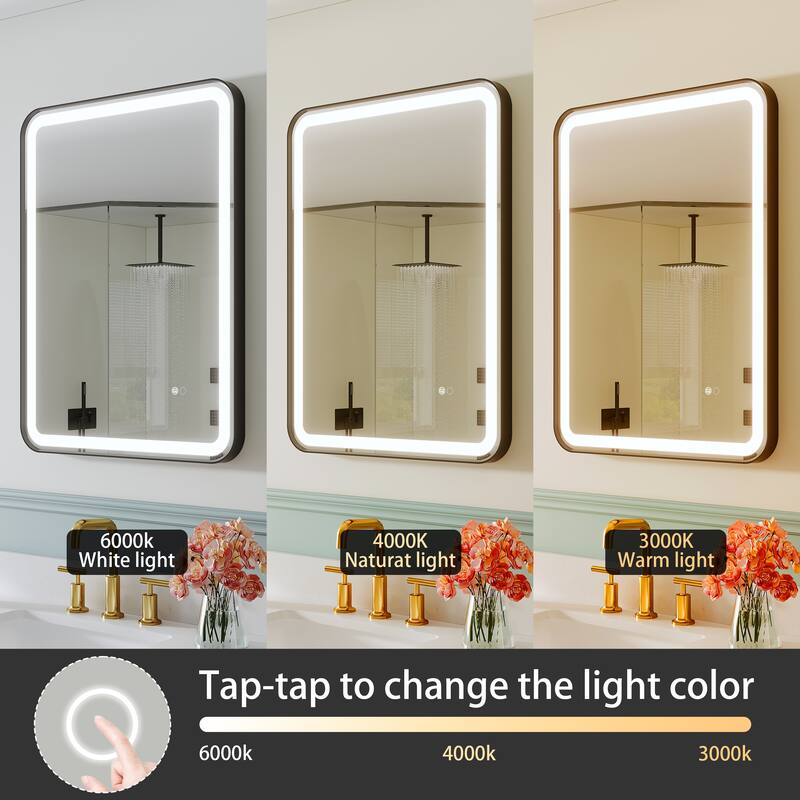 Wall Mounted Bathroom Framed LED Mirror With Anti- Fog,Memory Function And Dimmable Light Touch Sensor