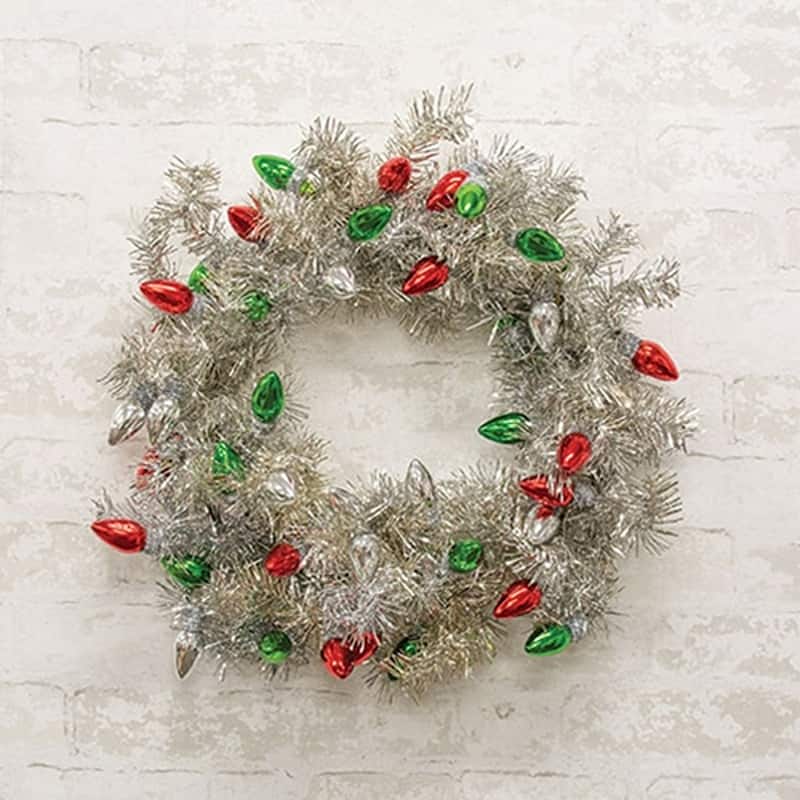 Silver Holiday Bulbs Wreath 24 Inch Christmas Wall Decoration