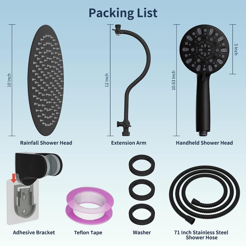 All Metal 10-Inch Round 3-Way Diverter Shower Head Combo High Pressure