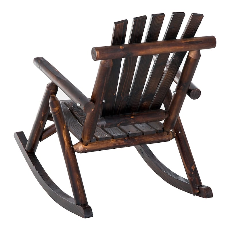 Outsunny Outdoor Rustic Adirondack Rocking Chair, Fir Wood Log Slatted Design Patio Rocker for Porch Garden Lounging