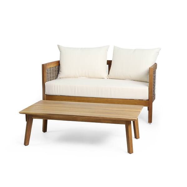 Burchett Acacia Wood Outdoor Loveseat and Coffee Table Set with