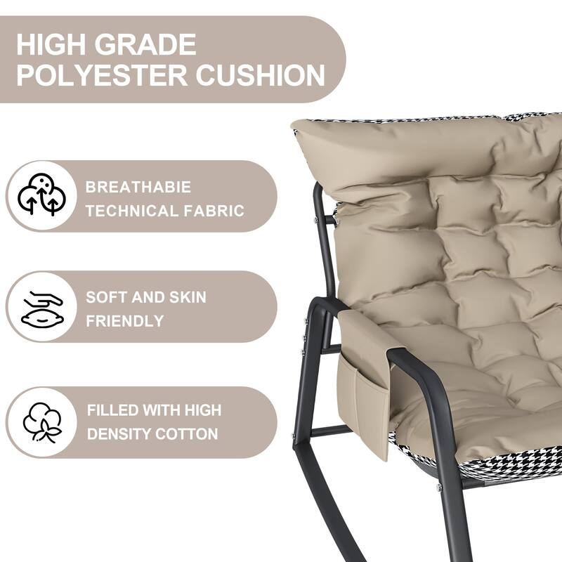 Rocking Chair with Storage, Cushions & Armrests, All-Season Comfort Lounge Recliner, Breathable Ergonomic Lounge Chair
