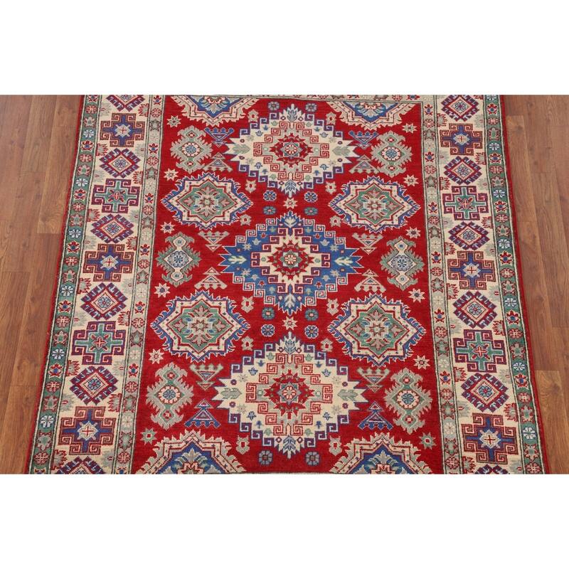 Traditional Kazak Oriental Area Rug Handmade Red Wool Carpet - 5'0" x 6'7"
