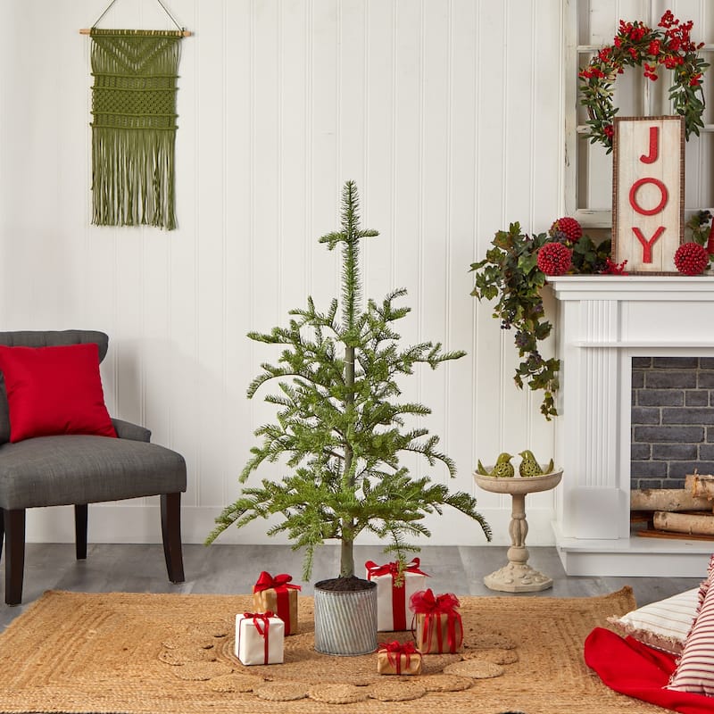 4.5ft. Pre-Lit Christmas Pine Artificial Tree in Decorative Planter - Charming Holiday X-Mas Accent