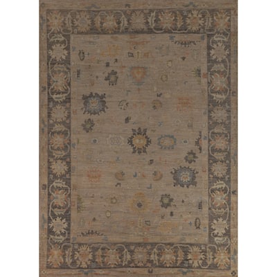 Beige Vegetable Dye Oushak Turkish Area Rug Hand-Knotted Wool Carpet - 9'4"x 11'10"